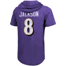 Lamar Jackson Baltimore Ravens Majestic Threads Player Name & Number Tri-Blend Slim Fit Hoodie T-Shirt - Purple