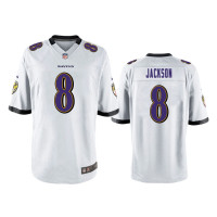 Men Baltimore Ravens #8 White Lamar Jackson Nike Game Jersey