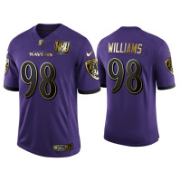 Men Baltimore Ravens #98 25th Anniversary Brandon Williams Purple Golden Limited Jersey