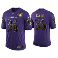 Men Baltimore Ravens #36 25th Anniversary Chuck Clark Purple Golden Limited Jersey