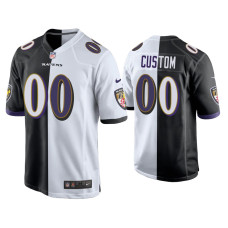 Men Baltimore Ravens #00 Custom Black White Split Game Jersey