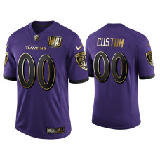 Men Baltimore Ravens #00 25th Anniversary Custom Purple Golden Limited Jersey