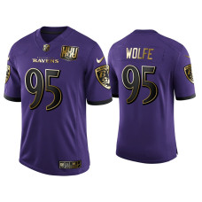 Men Baltimore Ravens #95 25th Anniversary Derek Wolfe Purple Golden Limited Jersey