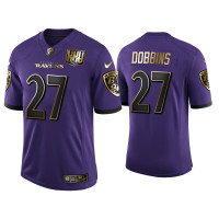 Men Baltimore Ravens #27 25th Anniversary J.K. Dobbins Purple Golden Limited Jersey