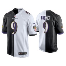 Men Baltimore Ravens #9 Justin Tucker Black White Split Game Jersey