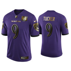 Men Baltimore Ravens #9 25th Anniversary Justin Tucker Purple Golden Limited Jersey