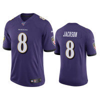 Men Baltimore Ravens #8 Lamar Jackson 100th Season Purple Vapor Limited Jersey