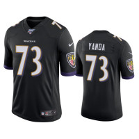 Men Baltimore Ravens #73 Marshal Yanda 100th Season Black Vapor Limited Jersey