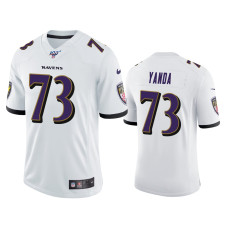 Men Baltimore Ravens #73 Marshal Yanda 100th Season White Vapor Limited Jersey