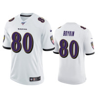 Men Baltimore Ravens #80 Miles Boykin 100th Season White Vapor Limited Jersey