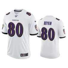 Men Baltimore Ravens #80 Miles Boykin 100th Season White Vapor Limited Jersey