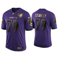 Men Baltimore Ravens #79 25th Anniversary Ronnie Stanley Purple Golden Limited Jersey