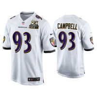 Men Baltimore Ravens #93 Calais Campbell White 2X Super Bowl Champions Patch Game Jersey