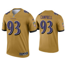 Men Baltimore Ravens #93 Calais Campbell Gold Inverted Legend Jersey