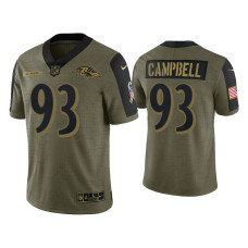 Men Baltimore Ravens #93 Calais Campbell Olive 2021 Salute To Service Limited Jersey