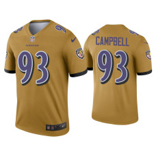 Men Baltimore Ravens #93 Calais Campbell Gold Inverted Legend Jersey