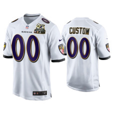 Men Baltimore Ravens #00 Custom White 2X Super Bowl Champions Patch Game Jersey