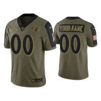 Men Baltimore Ravens #00 Custom Olive 2021 Salute To Service Limited Jersey