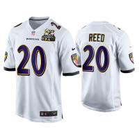 Men Baltimore Ravens #20 Ed Reed White 2X Super Bowl Champions Patch Game Jersey