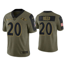 Men Baltimore Ravens #20 Ed Reed Olive 2021 Salute To Service Limited Jersey