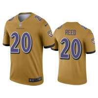 Men Baltimore Ravens #20 Ed Reed Gold Inverted Legend Jersey