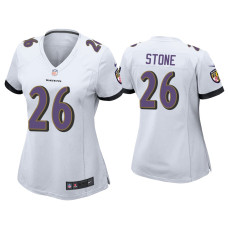 Women Baltimore Ravens #26 Geno Stone White Game Jersey