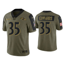 Men Baltimore Ravens #35 Gus Edwards Olive 2021 Salute To Service Limited Jersey