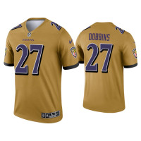 Men Baltimore Ravens #27 J.K. Dobbins Gold Inverted Legend Jersey