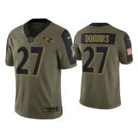 Men Baltimore Ravens #27 J.K. Dobbins Olive 2021 Salute To Service Limited Jersey