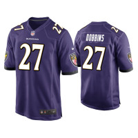 Men Baltimore Ravens #27 J.K. Dobbins Purple 2020 NFL Draft Game Jersey