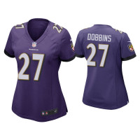 Men Baltimore Ravens #27 J.K. Dobbins Purple 2020 NFL Draft Game Jersey