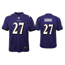 Men Baltimore Ravens #27 J.K. Dobbins Purple 2020 NFL Draft Game Jersey