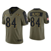 Men Baltimore Ravens #84 Josh Oliver Olive 2021 Salute To Service Limited Jersey