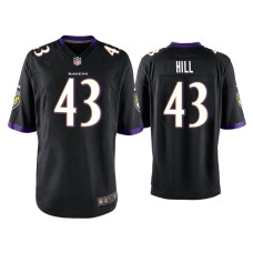 Men Baltimore Ravens #43 Justice Hill Black Game Jersey