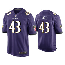 Men Baltimore Ravens #43 Justice Hill Purple Game Jersey