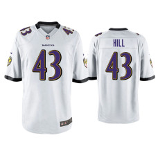 Men Baltimore Ravens #43 Justice Hill White Game Jersey