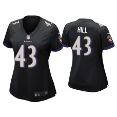 Women Baltimore Ravens #43 Justice Hill Black Game Jersey