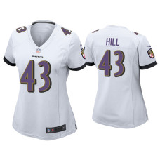 Women Baltimore Ravens #43 Justice Hill White Game Jersey