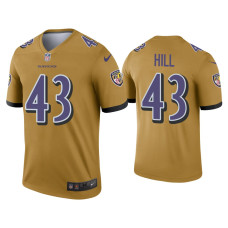 Men Baltimore Ravens #43 Justice Hill Gold Inverted Legend Jersey