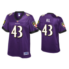 Women Baltimore Ravens #43 Justice Hill Purple Pro Line Jersey