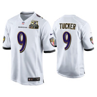 Men Baltimore Ravens #9 Justin Tucker White 2X Super Bowl Champions Patch Game Jersey