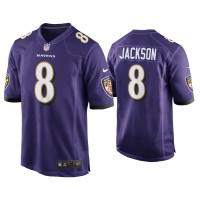 Men Baltimore Ravens #8 Lamar Jackson Purple Game Jersey