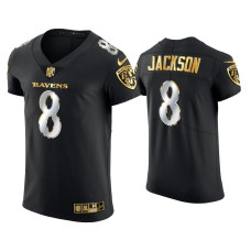 Men Baltimore Ravens #8 Lamar Jackson Black Golden Edition Elite Jersey