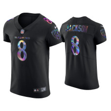 Men Baltimore Ravens #8 Lamar Jackson Black Golden Edition Holographic Jersey