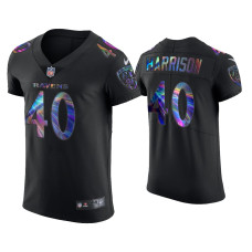 Men Baltimore Ravens #40 Malik Harrison Black Golden Edition Holographic Jersey