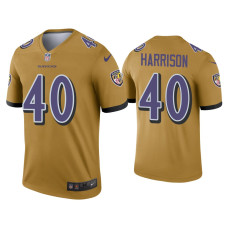 Men Baltimore Ravens #40 Malik Harrison Gold Inverted Legend Jersey