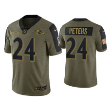 Men Baltimore Ravens #24 Marcus Peters Olive 2021 Salute To Service Limited Jersey