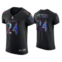 Men Baltimore Ravens #24 Marcus Peters Black Golden Edition Holographic Jersey