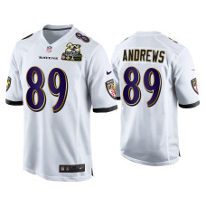 Men Baltimore Ravens #89 Mark Andrews White 2X Super Bowl Champions Patch Game Jersey