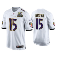 Men Baltimore Ravens #5 Marquise Brown White 2X Super Bowl Champions Patch Game Jersey